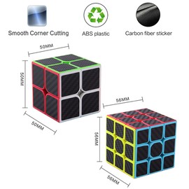 Roxenda Speed Cube Set, Speed Cube Bundle of 2x2x2 and 3x3x3 Cube Smoothly Magic Cube Collection for Kids Teens & Adults [2 Pack] (Carbon Fiber)