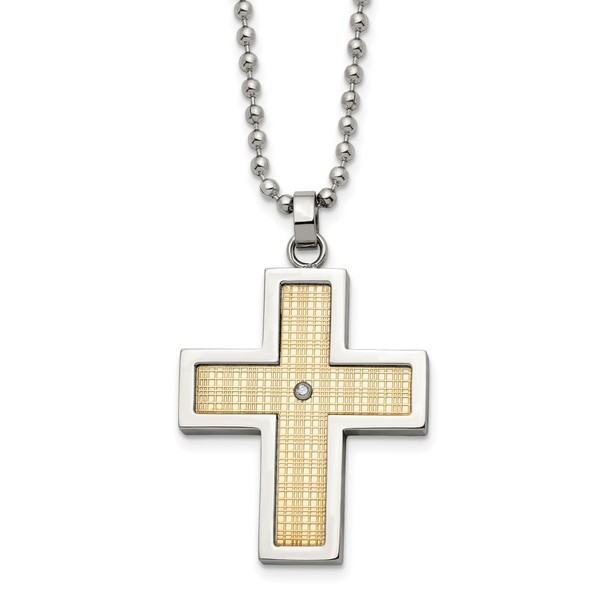 IceCarats Stainless Steel Gold Diamond Holy Cross Necklace Religious Pendant