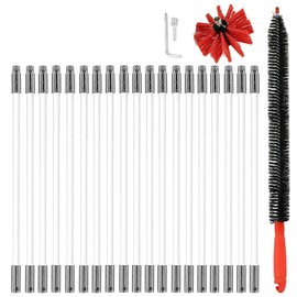 Chimney Sweep Kit Drill-Powered with Flexible Rods & Lint Brush – Rotary Cleaning Kit with 18 Flexible Rods, for Dryer Vent, Fireplace Flue, High-Temperature Resistant DIY Brush Set (Red-18)