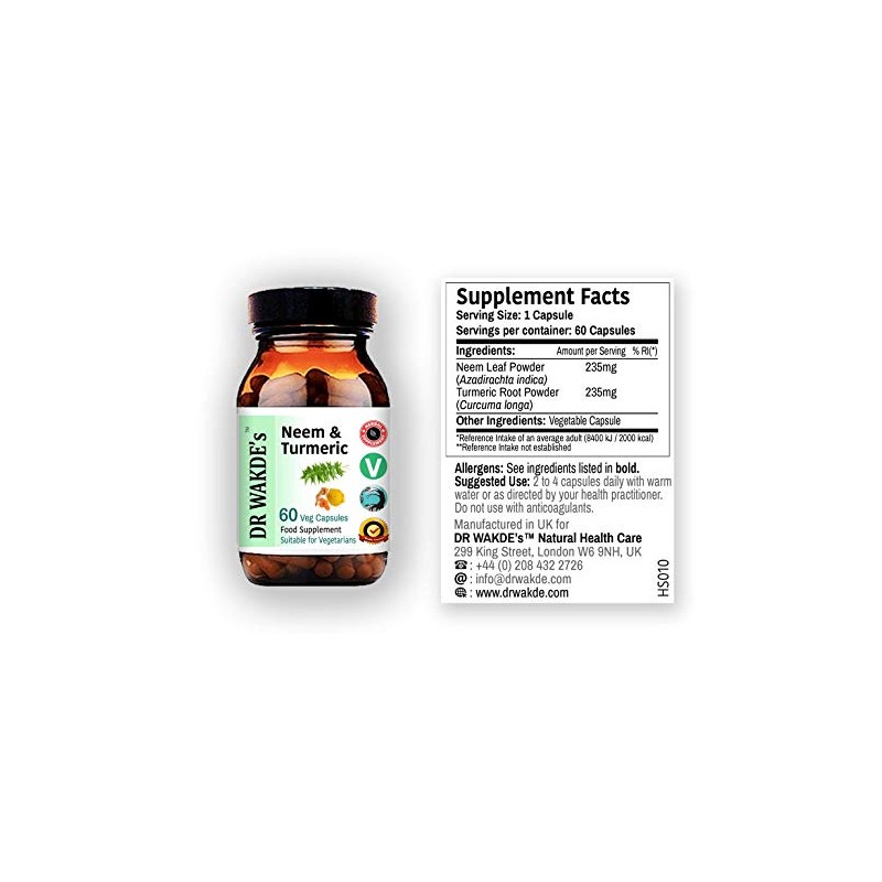 DR WAKDE'S Neem & Turmeric Capsules (60 Veg Caps, Deep