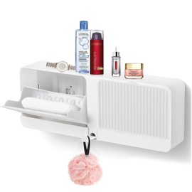 2-in-1 Wall Mounted Soap Dish,Soap Holder with Hooks, No Drilling Soap Bar Holder with Self Draining to Keep Soap Bars Dry, Suit for Shower, Bathroom and Kitchen (White)