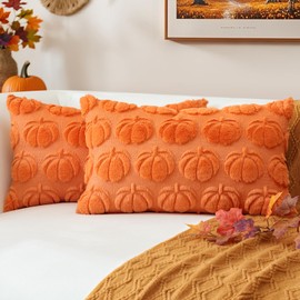 JOTOM Fall Cushion Covers 30x50cm Set of 2 Pumpkin Autumn Thanksgiving Decorative Throw Pillow Covers Soft Plush Faux Fur Pillow Case for Home Bedroom Couch Sofa Decor (Orange)