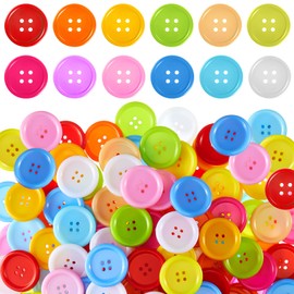 200 Pcs Big Bright Buttons Craft Buttons 1.2 Inch Kids Vivid Colors Large Buttons Plastic Assorted Buttons Cute Shape Colorful Buttons Toys for Arts, Crafts DIY Projects (Round)