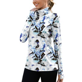 LUYAA Long Sleeves Rash Guard Lightweight 1/4 Zip UPF 50+ Sun Shirt for Women UV Protection Clothing Hiking Fishing Outdoor Black Floral