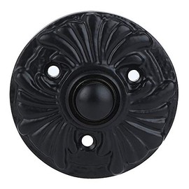 Wired Iron Doorbell Chime Push Button Vintage in Black Powder Coat Finish Vintage Decorative Door Bell with Easy Installation, 2 1/8" Diameter