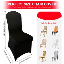 LIUJIAYI 150 Pcs Black Stretch Chair Covers - Premium Polyester Spandex Slipcovers for Wedding, Party, Banquet, Dining & Event Chairs