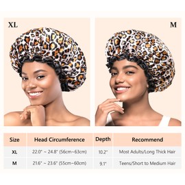 mikimini Duschhaube Damen, Modische Leoparden Duschkappe mit Doppelter Schicht, Wasserdicht, Wiederverwendbar Haarhaube für Dickes Haar und Zöpfe Mittelgroß 2 Stück