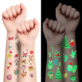 X-Protector Сhristmas Tattoos for Kids - 10 Sheets of Temporary Tattoos - Fake Сhristmas Tattoos Gifts - Glow in the Dark Stickers - Bulk Christmas Stocking Stuffers for Kids!