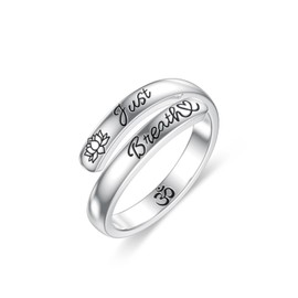 Midari Just Breathe Rings for Women 925 Sterling Silver Adjustable Open Inspirational Hope Rings Thumb Rings Encouragement Just Breathe Jewelry Gift for Women Friends