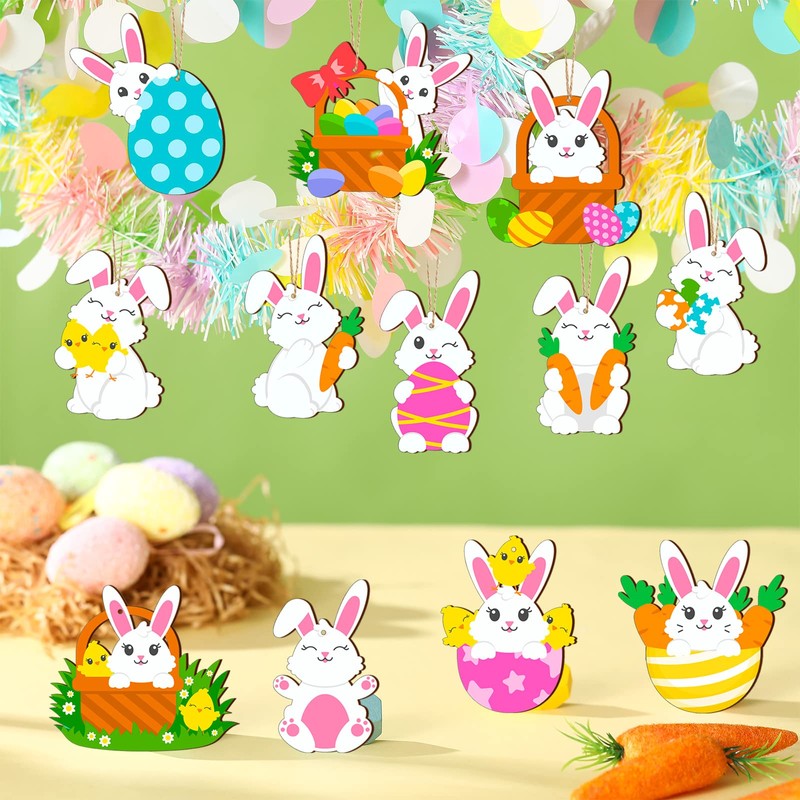 Marsui 24 Pcs Easter Ornaments for Tree Happy Easter Wooden