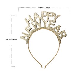 Dzrige Happy New Year Headband New Years Eve Headwear Glitter New Year Party Hair Accessories ​Christmas New Year Eve Party Decoration Photo Props Hair Hoop Ornament