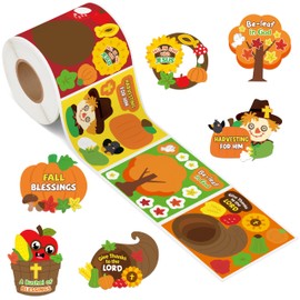 Haooryx 300pcs Make A Fall-Season Scene Religious Sticker Roll, Make Your Own Pumpkin DIY Stickers, Mix and Match Fall in Love with Jesus Religious Sticker for Kids Thanksgiving Harvest Party Supply