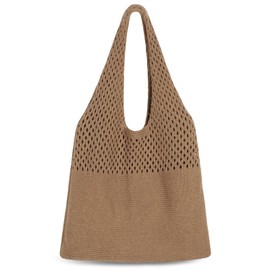 Etercycle Beach Bag Women Crochet Bag Summer Shoulder Bag Mesh Knitted Bag for Travel Shopping and Daily Life, dark brown, Boho