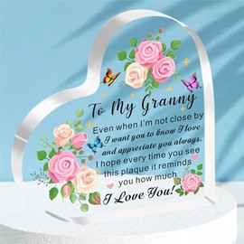 HULALA Granny Gifts From Grandchildren Acrylic Heart Shape Granny Plaque Gift For Mothers Day Birthday Christmas From Granddaughter Grandson