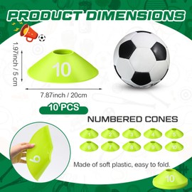 Relaxgiant 10 Pcs Numbered Sports Disc Cones 1-10 Soccer Cones with Mesh Carry Bag Flexible Agility Cones Soft Field Cones for Gym PE Classes School Activities Games, Sport Equipment (Green)