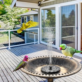 VINGLI 28 Inch Bird Bath with Solar Fountain Antique Copper Weather Resistant Resin Pedestal Birdbaths Floral Accents and Vintage Finish Garden Decor for Outdoor Lightweight Courtyard