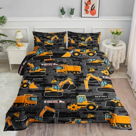 Smell Sunshine Truck Comforter Set Crane Excavator Engineering Vehicle Printed Bedding Set with 1 Comforter and 2 Pillowcases for Boys and Girls Bedroom All Season(Truck Twin)