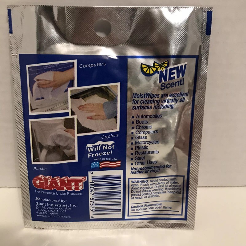 Giant Industries (4) ~ Moistwipe Lemon Scent All Purpose Pre-Moistened