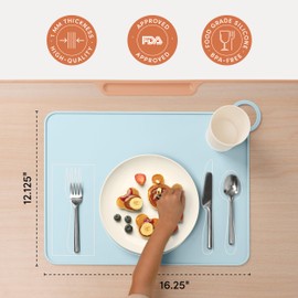 Kids Silicone Montessori Placemat for Toddlers | Children Plate Mat for Dining Table Setting | by Fire Rooster Kids (Blue, 1)