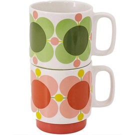 Orla Kiely Set of 2 Stacking Mugs Atomic Flower Bubblegum & Basil Gift Boxed