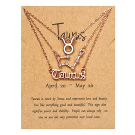 PANTIDE 3Pcs Taurus Zodiac Layer Necklaces for Women Retro Rose Gold Plated 12 Constellation Pendant Exquisite Letter Horoscope Old English Zodiac Sign Necklace for Birthday Gifts(Rose Gold)
