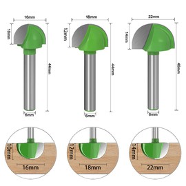 Saipor 5 Pieces Hollow Groove Cutter Set 6 mm Shank Milling Cutter Round Nose Cove Core Box Router Cutter Radius Cutter Ball Cutter Carbide Woodworking Cutter (Diameter 16/18/22/25/32 mm)