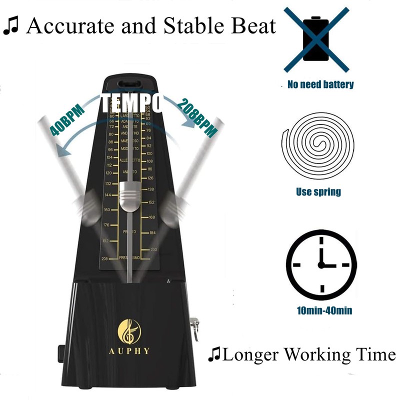 AUPHY Mechanical Metronome with Accent Bell, Classic Shape, Accurate Beat,
