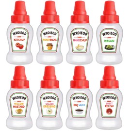 8 Pcs 1.4 oz Mini Condiment Squeeze Bottles with Lids, Ketchup Bottle for Lunch Box, Small Squeeze Bottle for Sauces Salad Dressing Honey Mustard Oil Liquids Squirt Bottles Bento Box Accessories