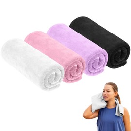 YDAKGUEY 4 Pack Microfibre Gym Towels, Fast Drying & Absorbent Gym Towel for Gym Travel Camping Hiking Yoga, Workout Sweat Towels - White Black Light Purple Pink (35 * 75cm)