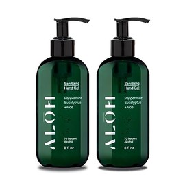 ALO ALH Sanitizing Hand Gel 2-pack | Peppermint Eucalyptus + Aloe | 70% Alcohol Hydrating Hand Sanitizer Gel with Essential Oil, for Kids & Adults | 8oz Bottle (Set of 2)