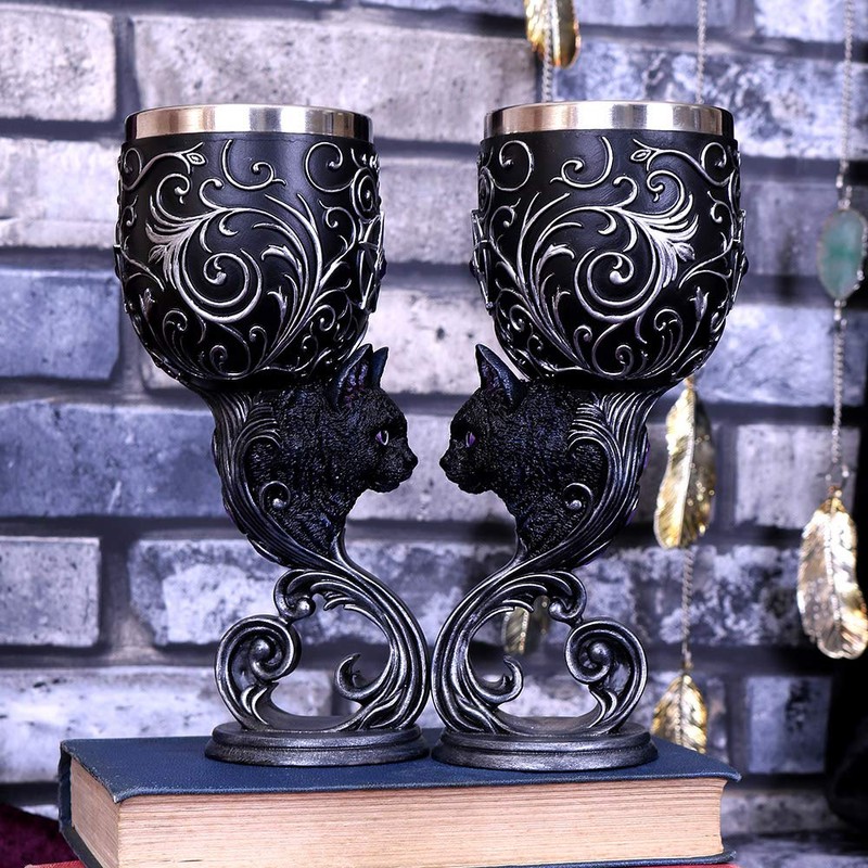 Nemesis Now Hex Twin Cat Heart Set of Two Goblets,