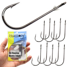 Harmony Fishing – Flex Keeper Flipping Hooks (10 Pack) – Bass Fishing Flippin Cover Hooks | Adjustable Flexible Bait Keeper | Epoxy Sealed Eye | HCS | Slick Black Nickel Coating (Size 3/0 (10 Pack))
