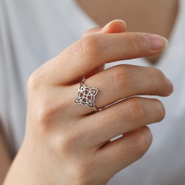 UNIFT Witches Knot Heart Ring for Women Stainless Steel Witchcraft Celtic Knot Love Opening Ring Irish Jewelry Gifts (silver 1)