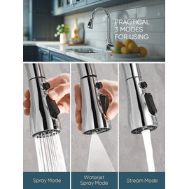 Cobbe Pull Down Spray Head for Kitchen Sink Faucet with Sprayer, 3 Function Kitchen Sink Sprayer Replacement with 12 Faucet Adapter, Kitchen Faucet Head Replacement, American Standard, Chrome