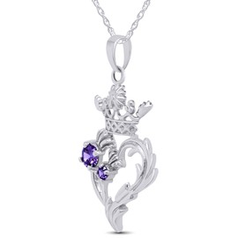 AFFY Luckenbooth (Scottish Symbol of Love) Thistle Heart Crown Simulated Amethyst Pendant Sterling Silver
