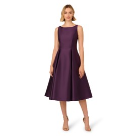 Adrianna Papell Women's Sleeveless Tea Length Dress, Luxe Plum