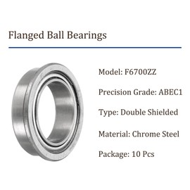 Kozelo 10pcs F6700ZZ Flanged Ball Bearings 10x15x4mm Replacement Wheel Bearings for Wheelbarrow, Lawn Mower, Trolley Axle, Chrome Steel AB EC1