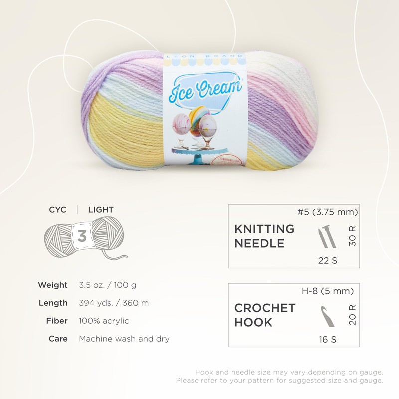 Lion Brand Yarn Ice Cream de Lana, Algodón de azúcar,