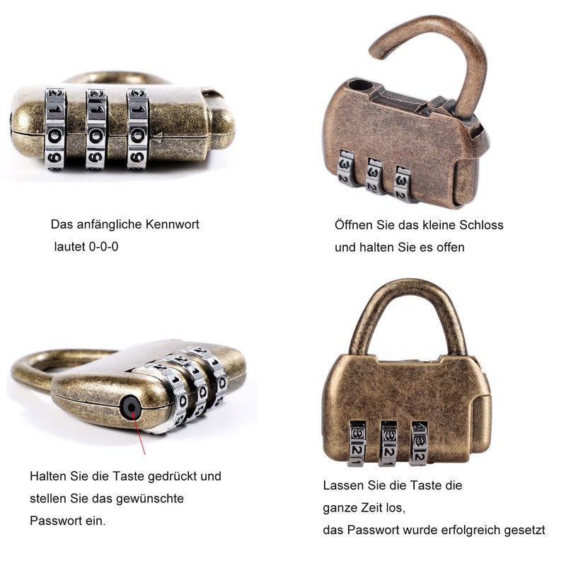 HRASY 4 Pieces Mini Padlock Combination Lock Retro Diary Lock