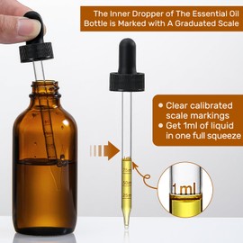 4 oz Dark Amber Glass Dropper Bottles with Measured Dropper, 4 Pack- 120ml Thick Tincture Bottle with Measurement Eye Droppers, Leakproof Essential Oils Bottle for Health, Personal Care & Beauty