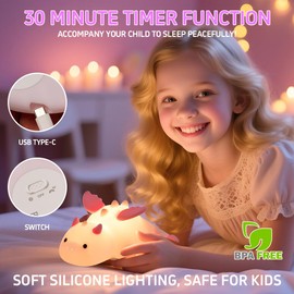 Dinosaur Night Light for Kids, Magnetic Baby Night Lights Plug Into Wall, Silicone Night Lamp Rechargeable, Night Light for Breastfeeding, 3 Dimming with 7 Color Changing Touch Lamp for Nursery Decor