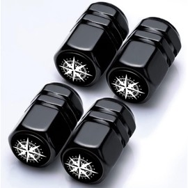 Tire Valve Stem Caps Compass Car Accessories 4-Pack-Aluminum Alloy Rust-Proof Universal Dust Covers Tire Air Cap for Car, SUV, Bike, Motorcycle,Compass Gifts