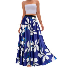 Sinono - Falda larga de gasa a rayas para mujer, falda de cintura alta (XXXL, azul real)