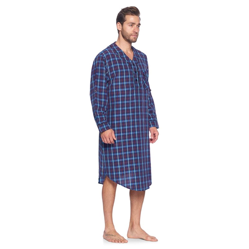 Ashford & Brooks Men's Long Nightshirt | Woven Plaid Henley