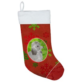 Caroline's Treasures CK3992CS Christmas Snowflakes Silver Poodle Christmas Stocking Fireplace Hanging Stockings Christmas Season Party Decor Family Holiday Decorations