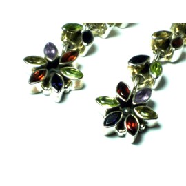 Art Gecko Sterling Silver Multistone Earrings (MGE2805141), Sterling Silver, Assorted Gemstones