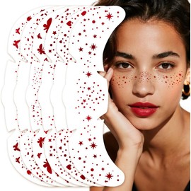 RONGHUA Parches De Maquillaje Facial Con Purpurina, 6 Pegatinas Impermeables Para Pecas, Diseño De Corazones Rojos, Estrellas Y Mariposas, Tatuaje Facial De Pecas Con Purpurina