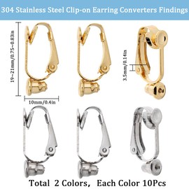 SUNNYCLUE 20Pcs Stainless Steel Earring Clips Gold Clip on Earring Converters Silver with 20Pcs Silicon Earring Pads Open Loop Earrings Converter for Non Pierced Ears Women jewellery Making DIY Crafts