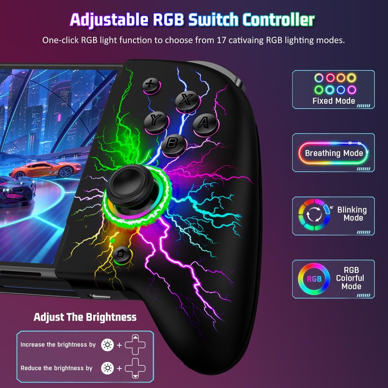 HASACOOL Wireless-Switch-Controller for Switch/OLED,One-Piece Hall Effect Switch Pro Controller Joycon,Handheld