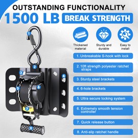 Retractable Ratchet Straps Compatible with Ford F150 2015-2025 10ft Self Retracting Tie Down with Boxlink Plates Mounted Brackets, 1550 lbs Break Strength, Quick Install, 2PCS